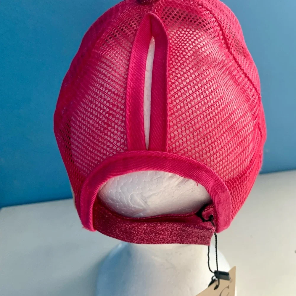 C.C. Kids Ponytail Baseball Hat Hot Pink Glitter